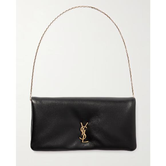 NEW SAINT LAURENT YSL BLACK LEATHER CLUTCH CHAIN SHOULDER BAG BOX AUTHENTIC - Picture 1 of 15
